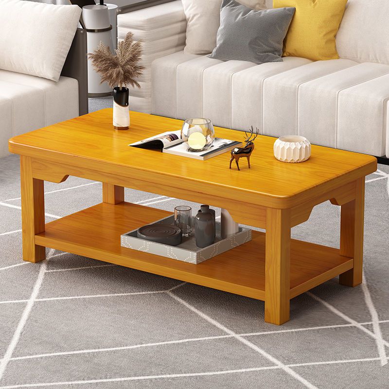 Modern 4 Legs Solid Wood Rectangular with Storage Shelf Single Coffee Table