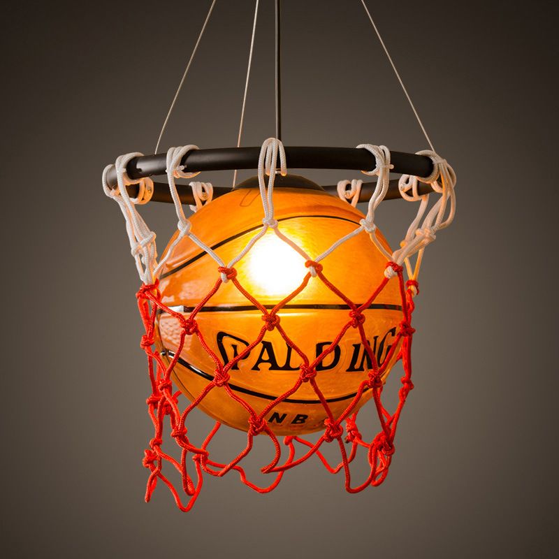 Creative Glass Basketball Shaped Suspended Light with Nets Single Light Decorative Arts Hanging Light for Bar
