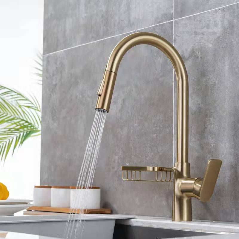 Contemporary Faucet Stainless Steel Single Handle High Arc Retractable Faucet for Kitchen