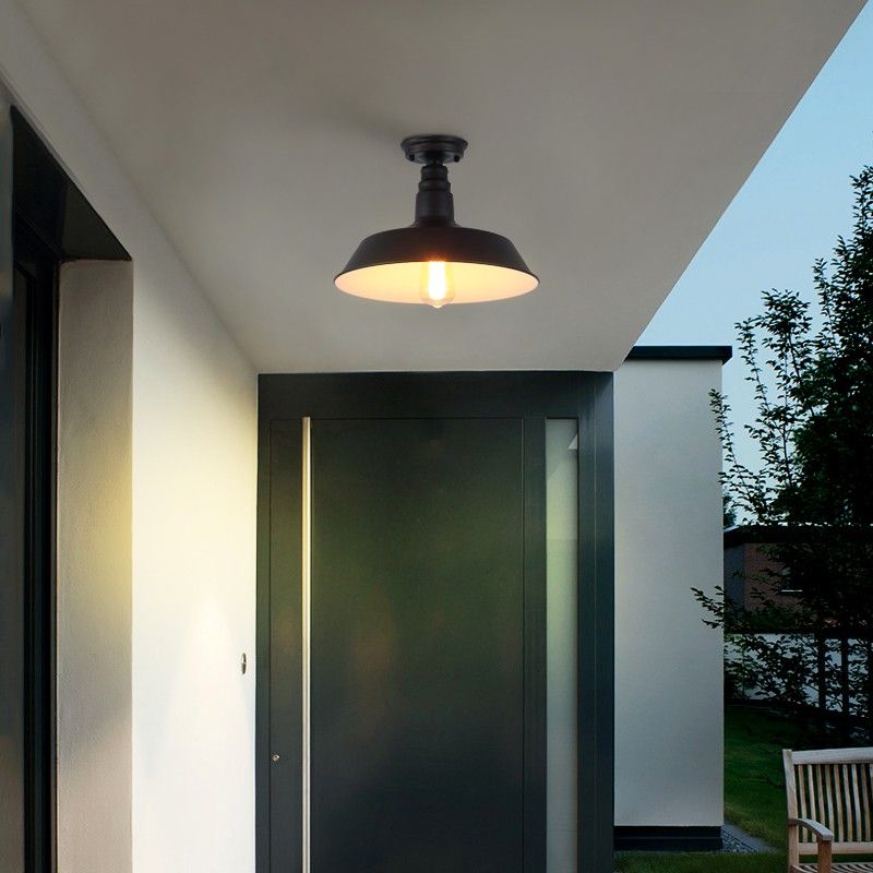 Black Shaded Semi Flush Light Fixture Industrial Metal Aisle Ceiling Light