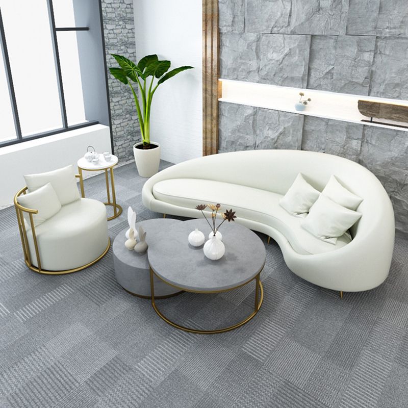 Modern Faux Leather Curved Sofa with Sloped Arms for Living Room