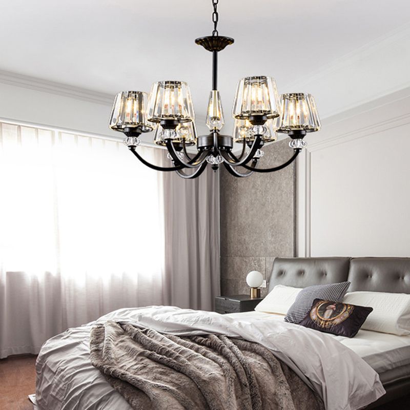 Ceiling Pendant Lamp Classic Bedroom Chandelier with Cone Crystal Shade in Black