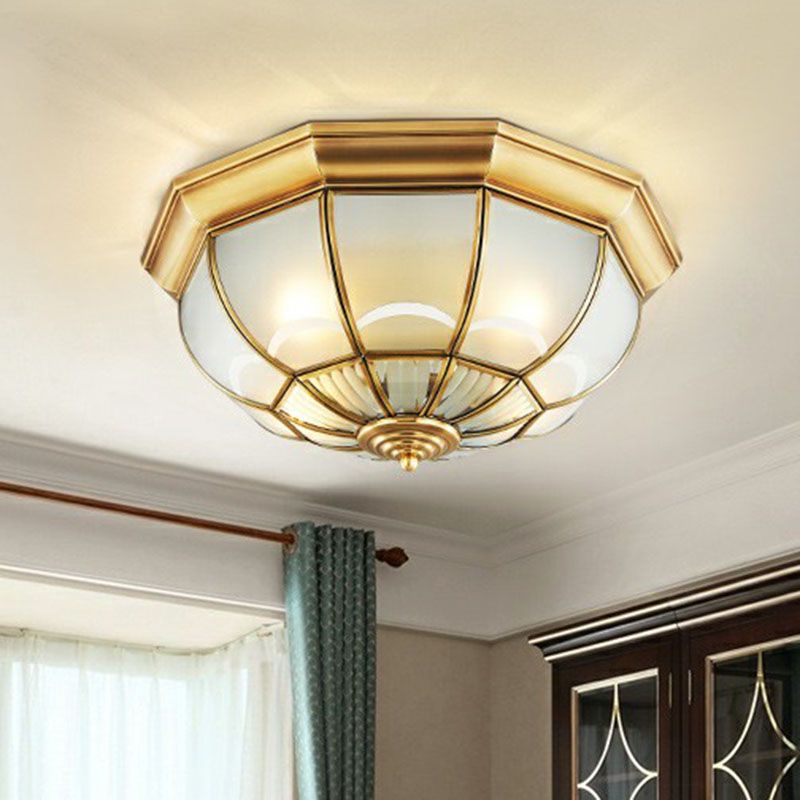 Brass Domed Flushmount Lighting Minimalist Opaque Glass Dining Room Flush Ceiling Light