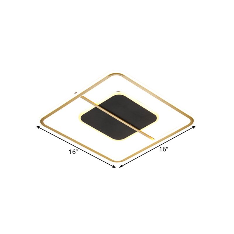 Iron Square Flush Light Fixture Nordic LED Black Flushmount Lighting in Warm/White Light, 16"/19.5" Wide