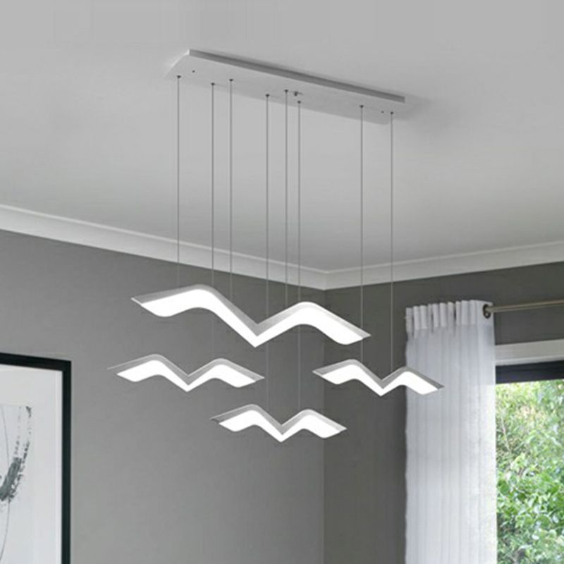 White Gull Shaped Cluster Pendant Nordic LED Acrylic Ceiling Hang Light over Dining Table
