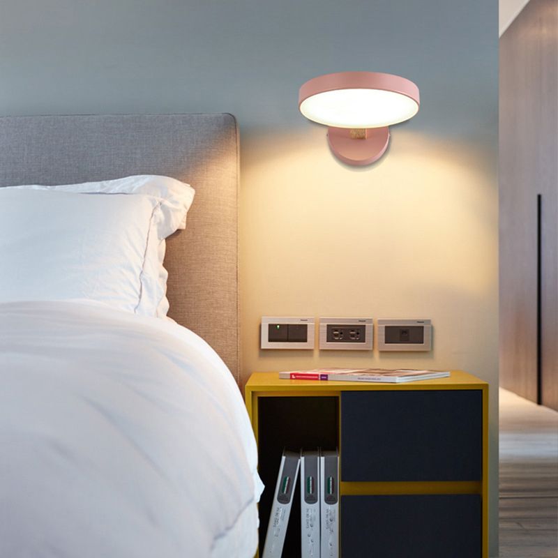 Modern Minimalist Circular LED Wall Lamp Wrought Iron Macaron Wall Light with Acrylic Shade