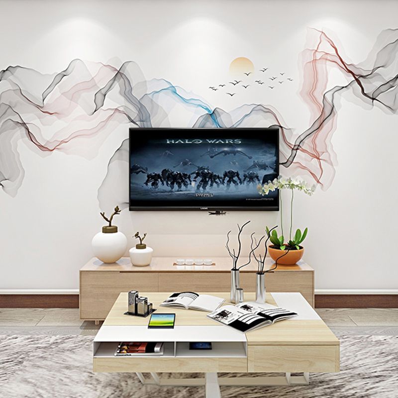 Non-Woven Large Mural Red and Blue Misty Dust Wall Decor, Personalized Size Available