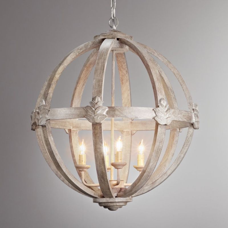 Holzkugel Kronleuchter Lampe Nordic 4 Lampen Distelte weiße Anhänger -Beleuchtung mit verstellbarer Kette