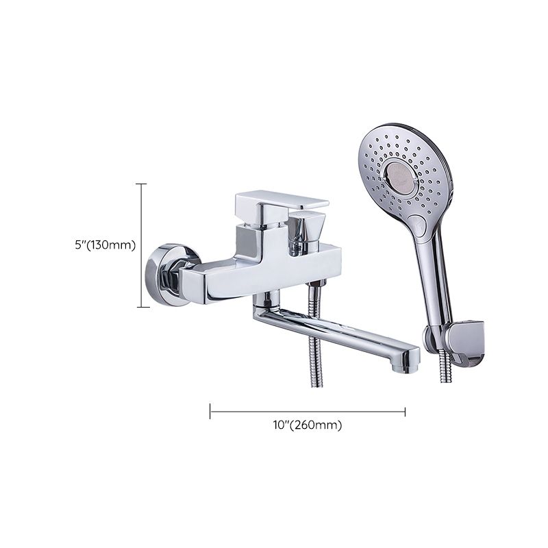 Chrome Polished Bathroom Faucet Wall Mount Swivel Spout with Handheld Shower