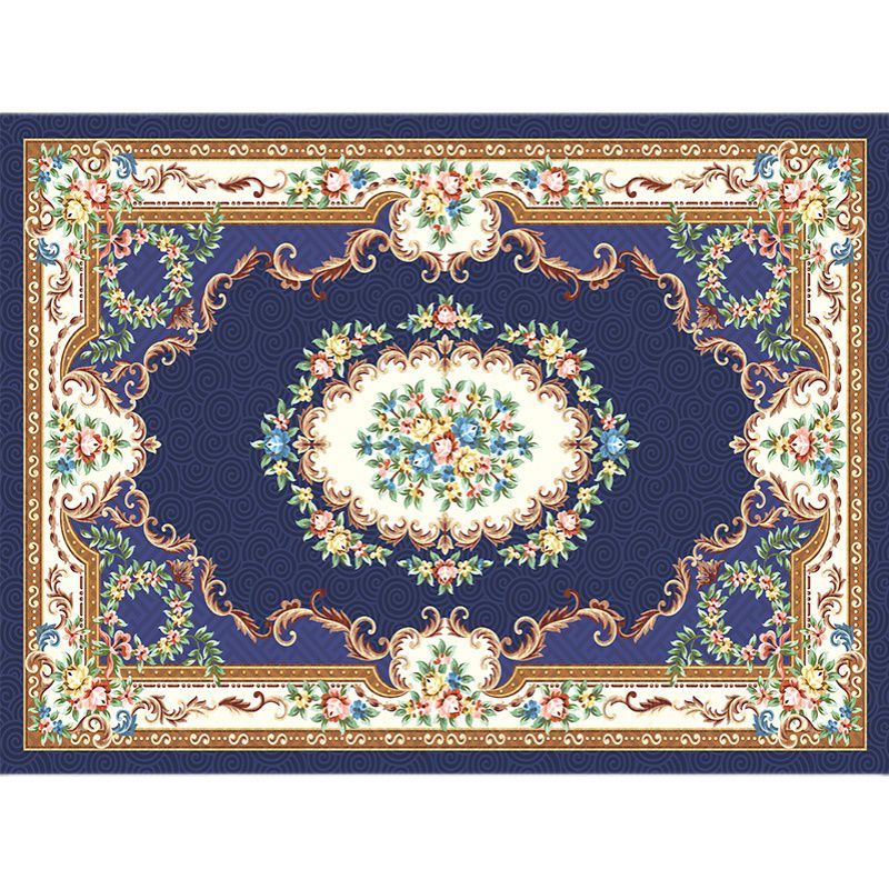 Multicolor Traditional Rug Polyester Carpet Flower Print Indoor Rug Non-Slip Backing for Living Room