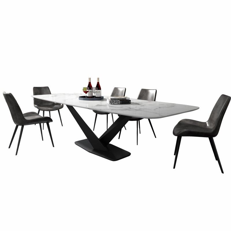 Metal Contemporary Rectangular Dining Table Sintered Stone Table for Dining Room