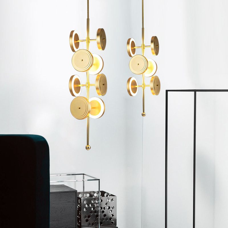 Circular Hanging Chandelier Contemporary Metal LED Gold Pendulum Light for Dining Room