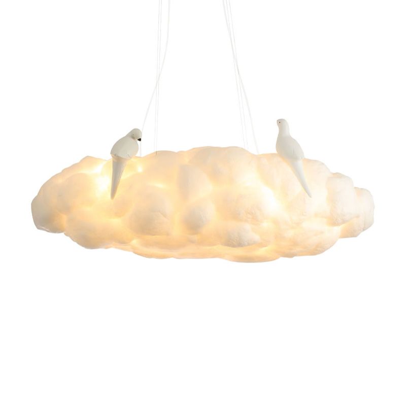 Floating Cloud Kindergarten Chandelier with Bird Cotton Contemporary Hanging Light in White