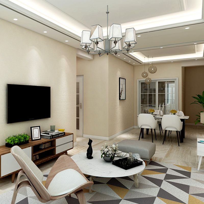 Minimalist Grid Solid Wallpaper Roll Soft Color Stain Resistant Wall Art for Bedroom