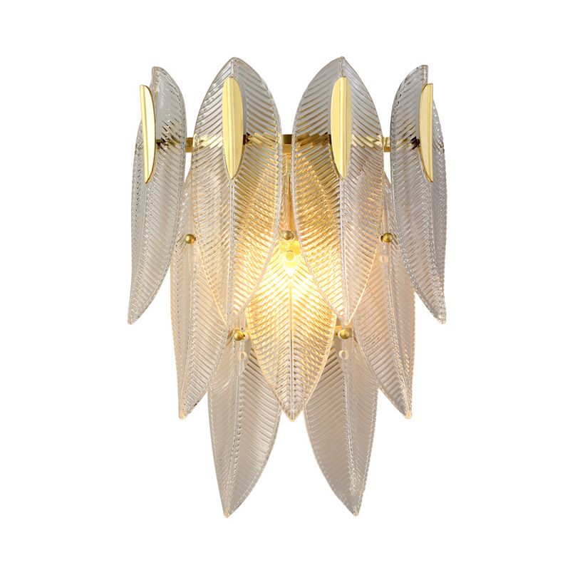 Prismatic Crystal Leaf Wall Sconce Light Minimalist 2 Lights Gold Wall Light Fixture