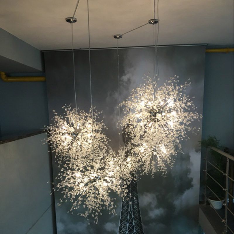 8/12 Lights Indoor Ceiling Fixture with Firework Crystal Shade Contemporary Clear Chandelier Lighting