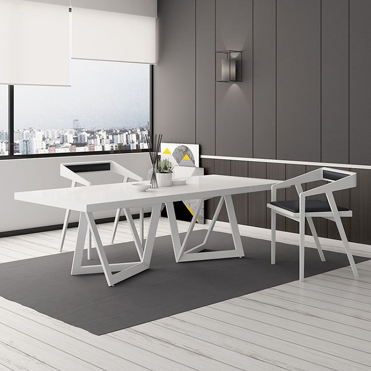 Mesa de comedor rectangular de estilo industrial, mesa fija con tapa blanca y madera maciza