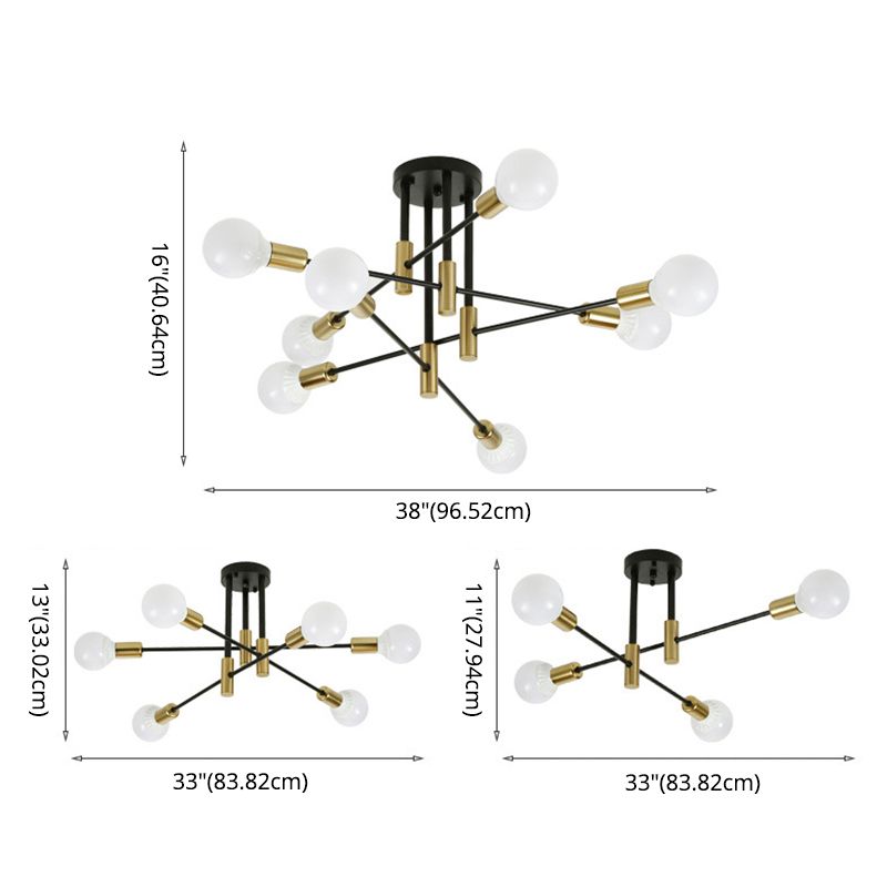 Estilo industrial lámpara de techo incorporada, rama negra, Sala de estar creativa, comedor, dormitorio, bombilla e27 ligera, lujosa y sencilla