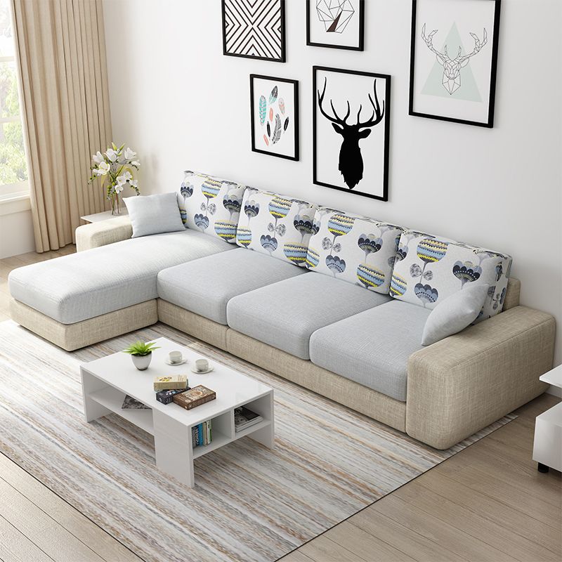 Nordic Assembled Linen Living Room Square Arm Pillows Sofa Chaise