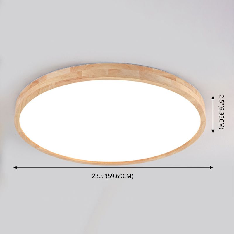 Circle Flush-Mount Light Fixture Modern Style Wooden LED Bedroom Flush Ceiling Light Fixture in Wood