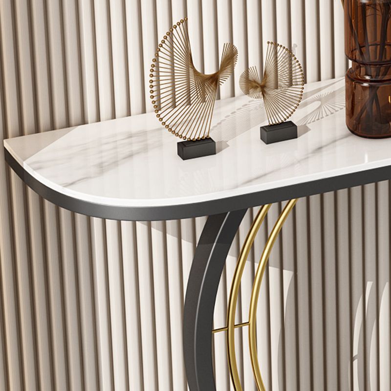 Glam Slate Console Table Half Moon Table 13.81" Stain Resistant Pedestal Sofa Table