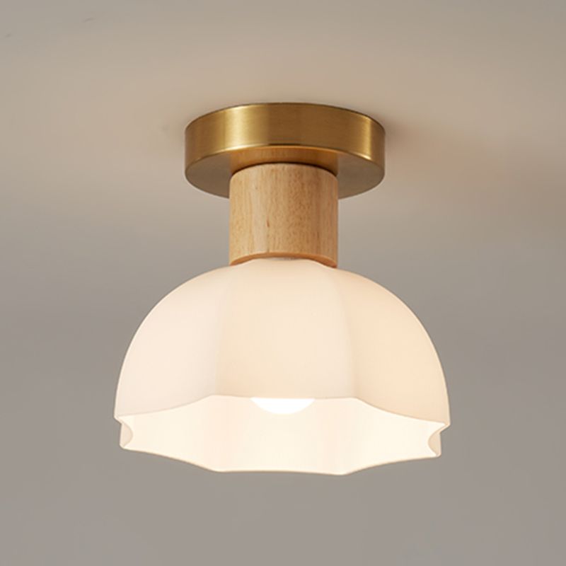 Modern Ceiling Light Wooden Flush Mount Ceiling Light Fixture with Glass Shade