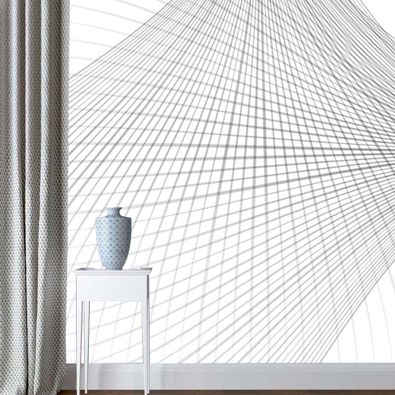 Modern 3D Coordinate Grid Murals Black and White Stain Resistant Wall Art for Bedroom