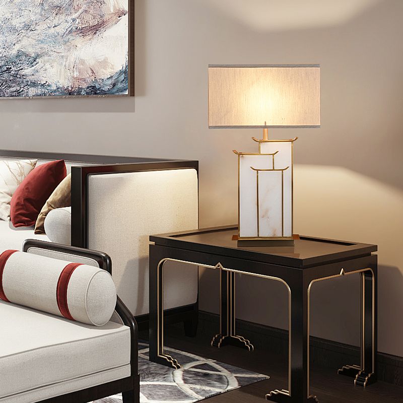 Postmodern Gold Table Lamp 1-Light Rectangular Table Light for Bedroom