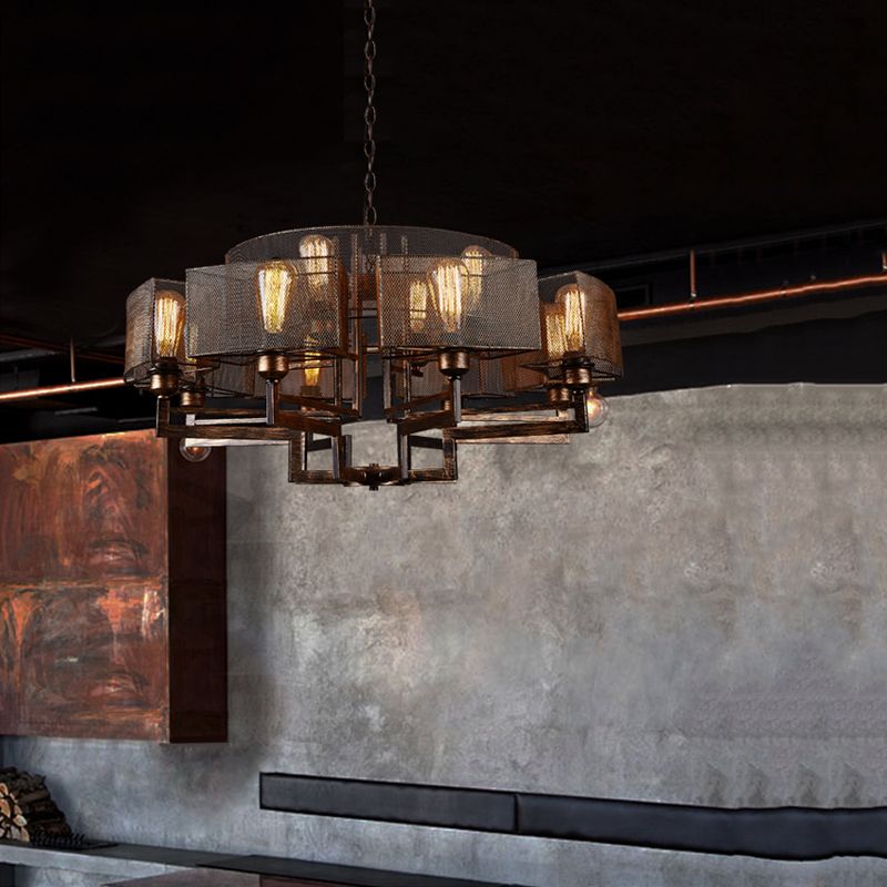 12 Licht halb runde Rahmen Kronleuchter Bauernhaus Stil Rost Metallic Suspended Lighting Fixture
