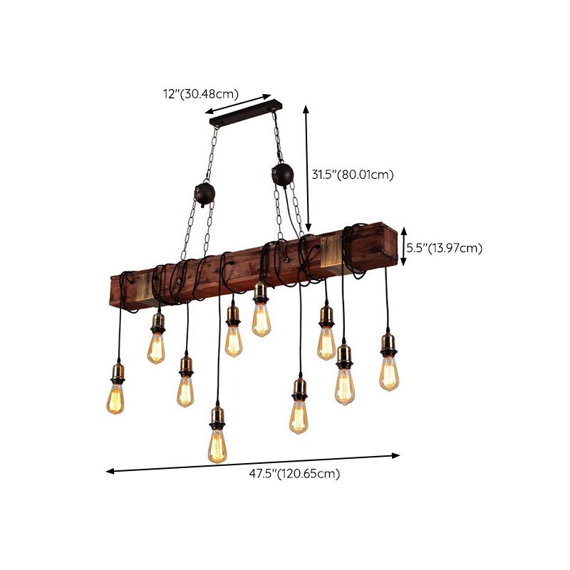 Linear Shape Pendant Light Modern Style Wood 10 Lights Hanging Lamp in Brown
