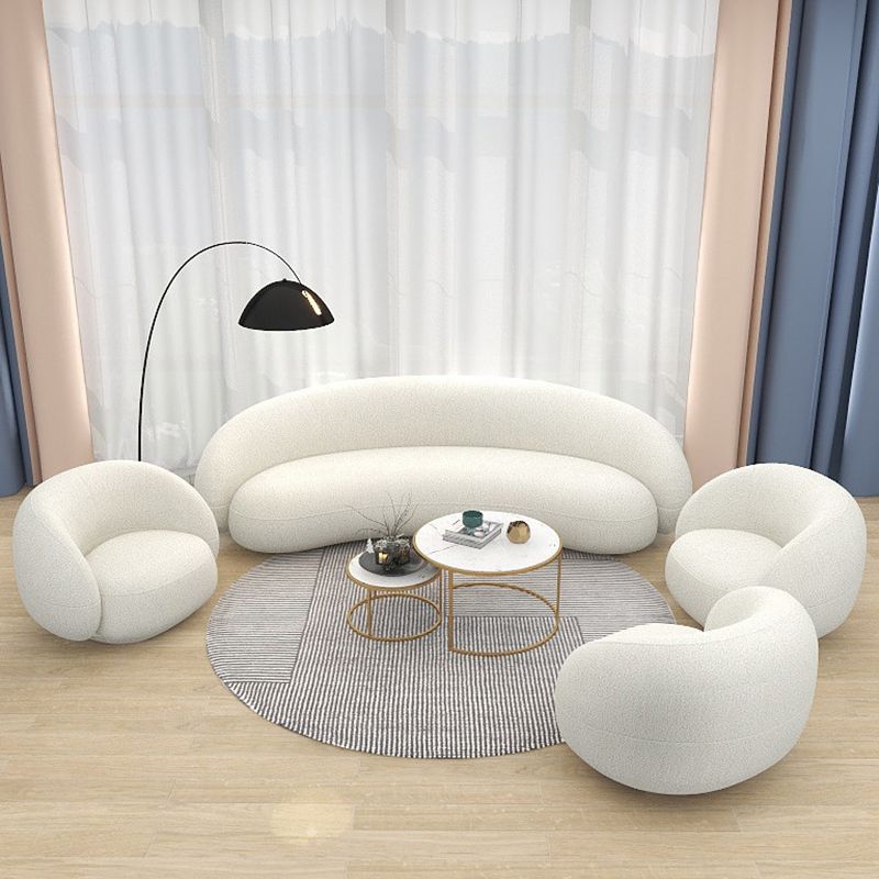 Contemporary Sloped Arm Curved Sofa White Tight Back Fabric Settee
