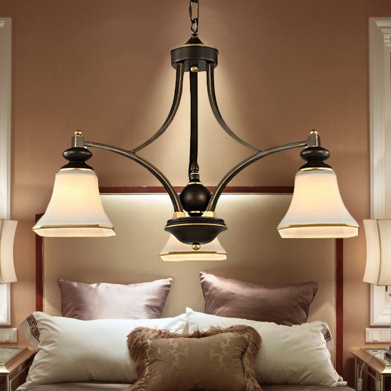 3/5/6 Lights Bell Shade Chandelier Classic Antique Brass Frosted Glass Pendant Light Fixture