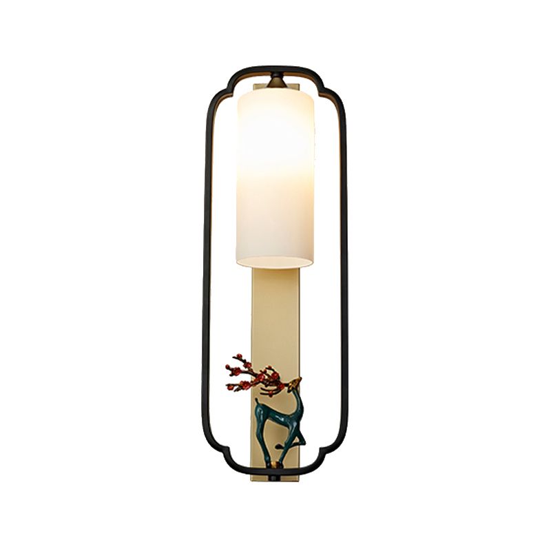 Metal Modern Wall Sconce Cylinder Shape Wall Light with Glass Shade for Bedroom
