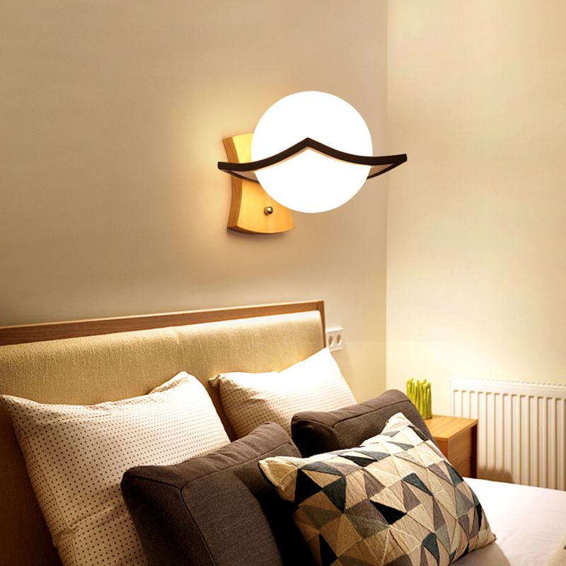 Japanese Style Wall Light Fixture Solid Wood Geometric Wall Sconce for Bedroom