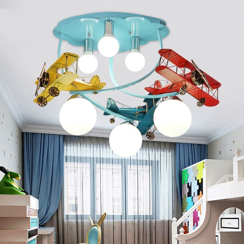 Jachtvliegtuig woonkamer spoeling montage plafond licht metalen cartoon plafond verlichtingsbeveiliging in blauw