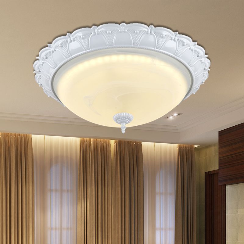 16"/19.5" W Dome Shape Hallway Ceiling Flush Vintage Frosted Glass White/Brass LED Flush Mount Lighting in Warm/White Light