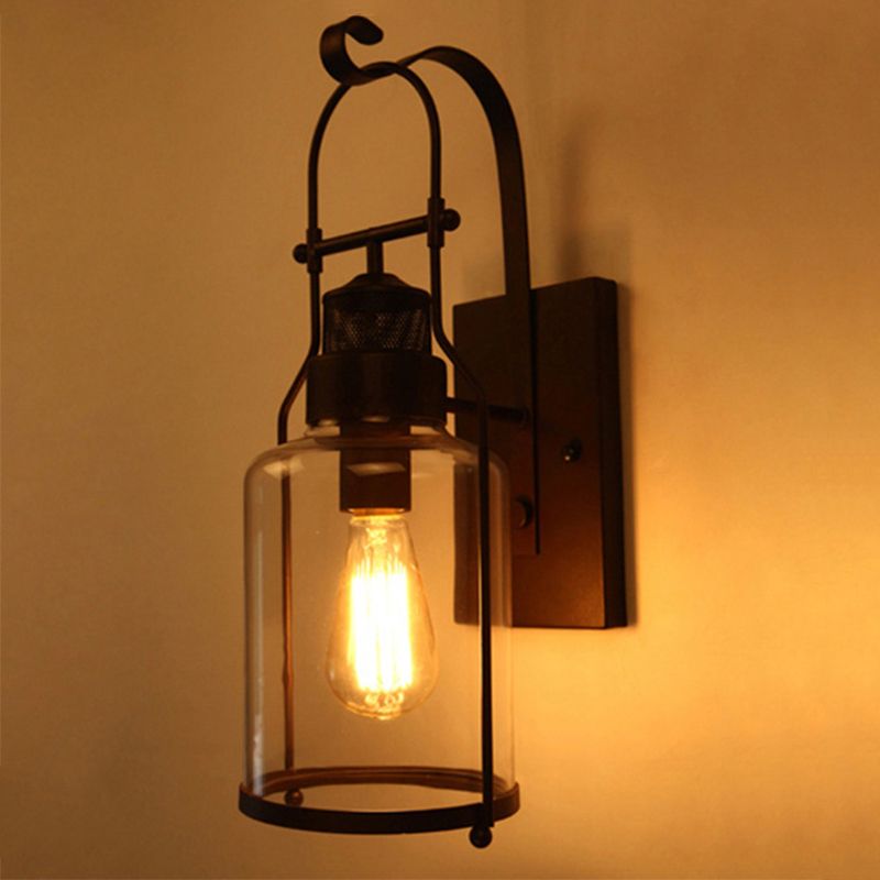 Lampada industriale in vetro a metà cilindro a metà cilindri 1 lampada da parete leggera