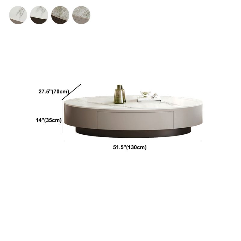 13.7"Tall Drum Oval Slate Top Coffee Table with Drawer for Living Room