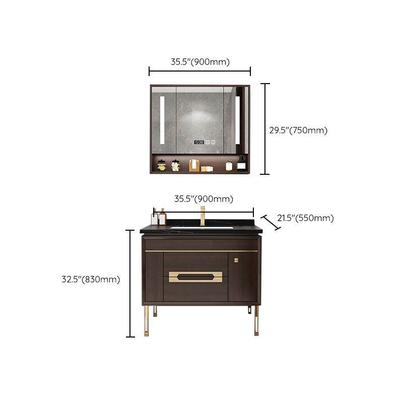 Freestanding Vanity Mirror Rectangle Single Sink Wood Frame Vanity Set with Drawers