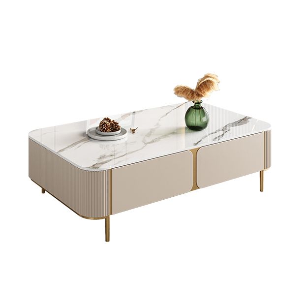 2 Drawers Rectangular Slate Top Coffee Table 4 Legs Cocktail Table