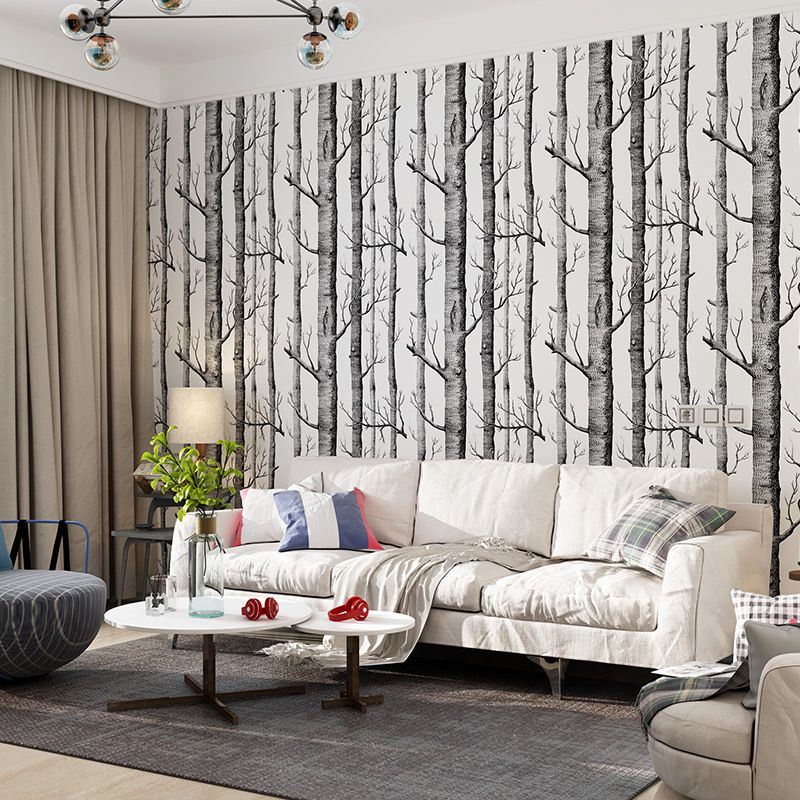 Grey Birch Tree Wallpaper 33'L x 20.5"W Non-Pasted Stain-Resistant
