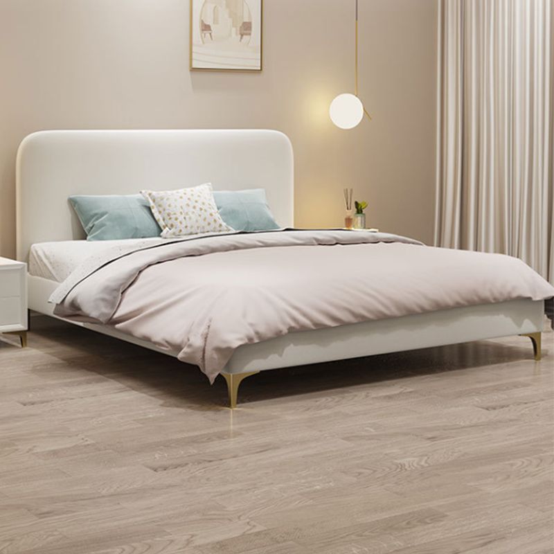 Faux Leather White Panel Bed 40.16" H Low Profile Upholstered Bed with Metal Legs