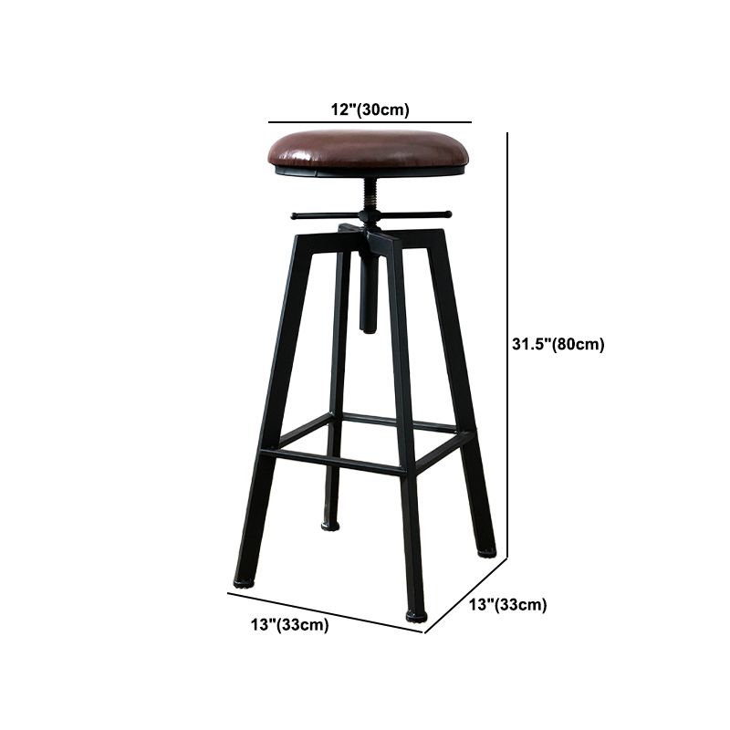 Industrial Metal Barstool Faux Leather Low Back Counter Stool with Iorn 4 Legs