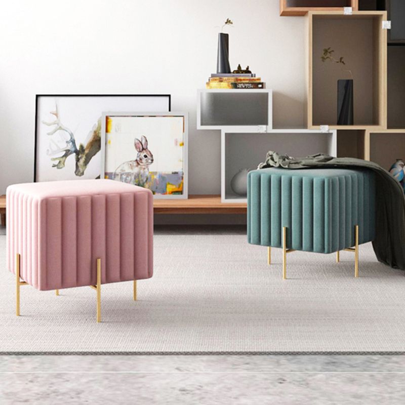 Glam Square Boucle Pouf Plain Velvet Metal Frame Water Resistant Ottoman Footrest