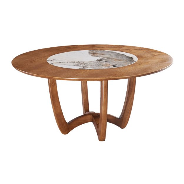 Contemporary Turntable Round Dining Table Ash Wood Sled Base Dining Table