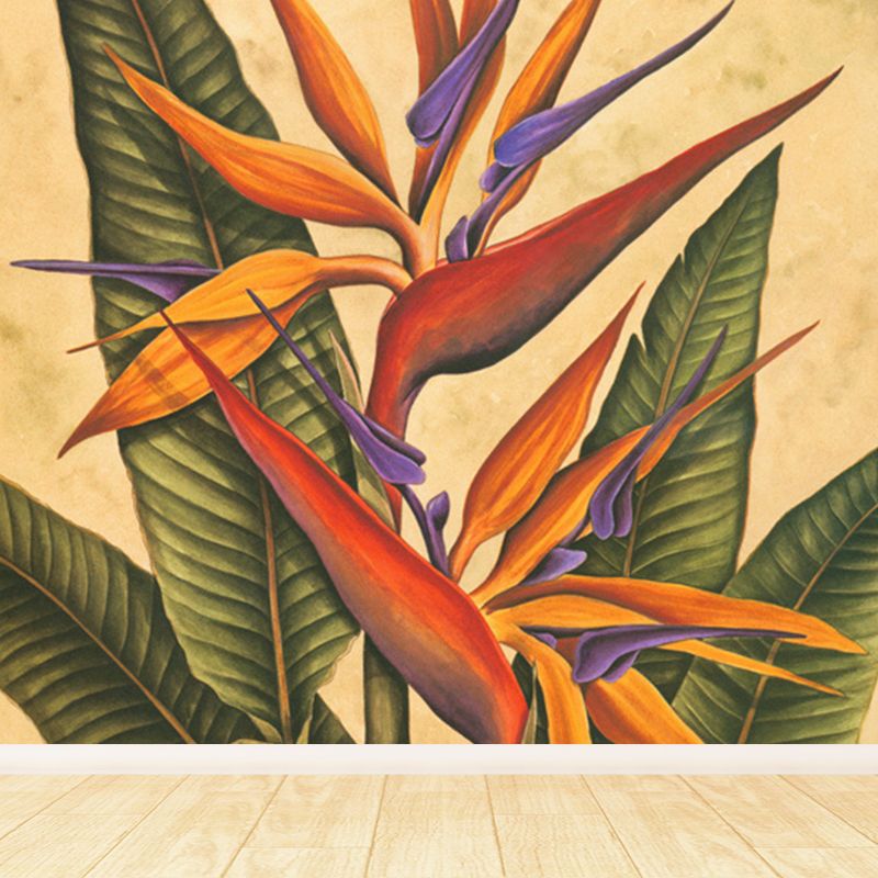 Giant Tropical Mural Decal in Yellow Flower Print Wall Art, Custom Size Available
