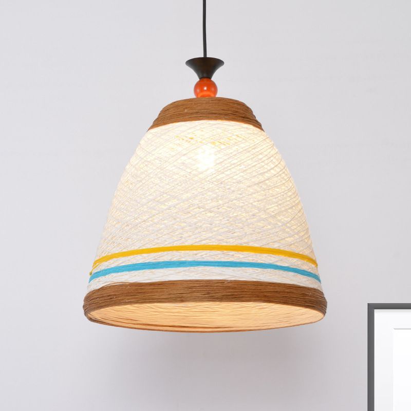 10"/14"/16" Wide Tapered Ceiling Lamp Modern Rattan 1 Bulb Yellow/Brown Hanging Pendant Light