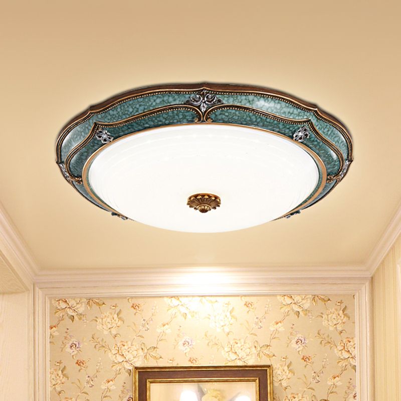 LED Dome Tetto Montato Fissaggio Antiqued Blue Finish Milky Glass Flush Lighting per Bedroom, 13 "/16" /19.5 " W