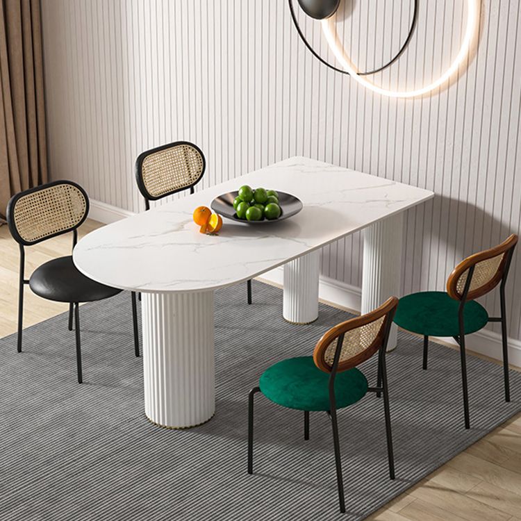 Metal Contemporary Free Form Dining Table Marble Top Table for Kitchen and Dining Room