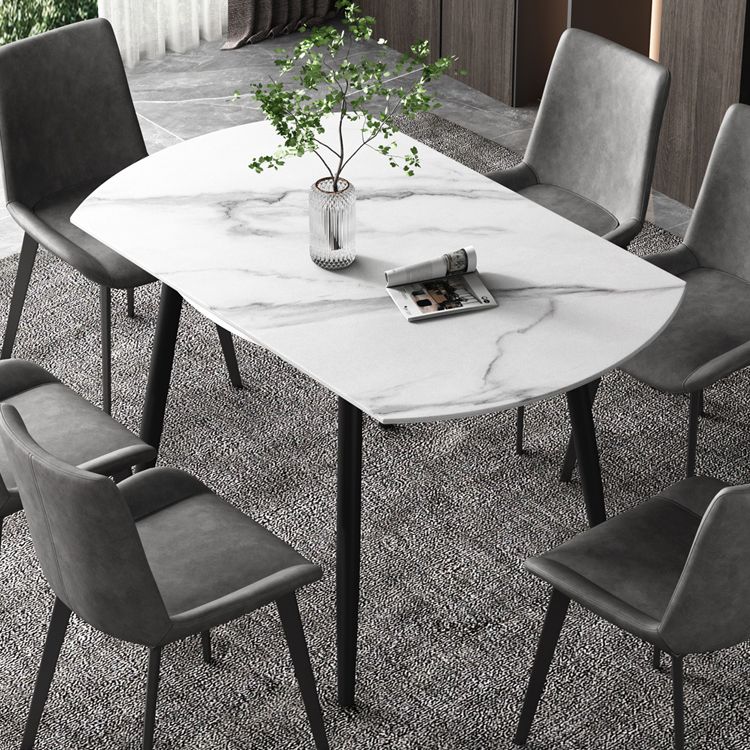52" Extendable Round Dining Table Modern Adjustable Sintered Stone Top Table with 4 Legs